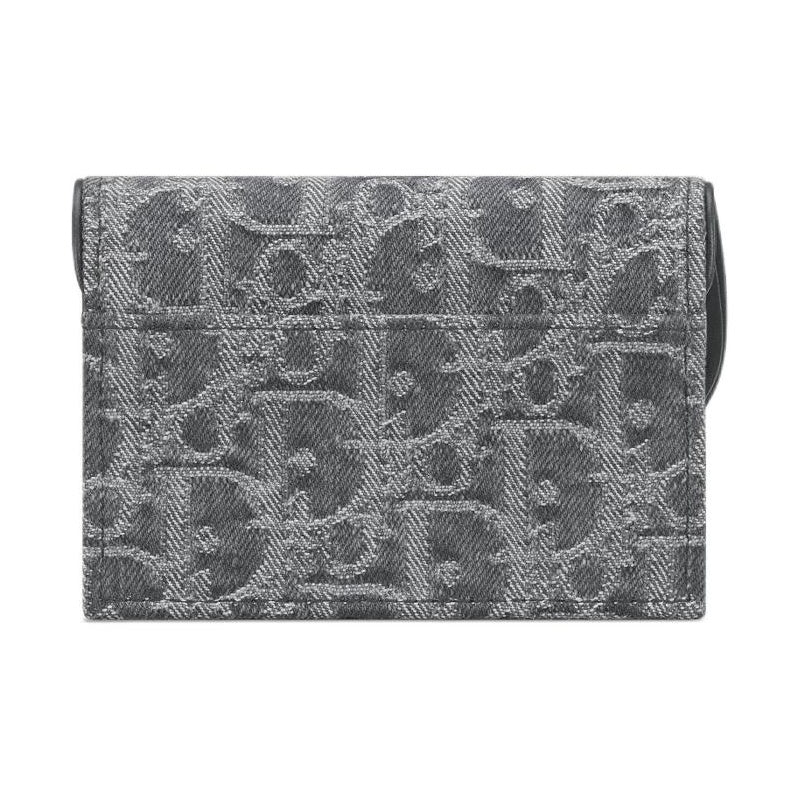 DIOR Saddle Bloom Cotton and Calfskin Card Holder in Gray - S5611