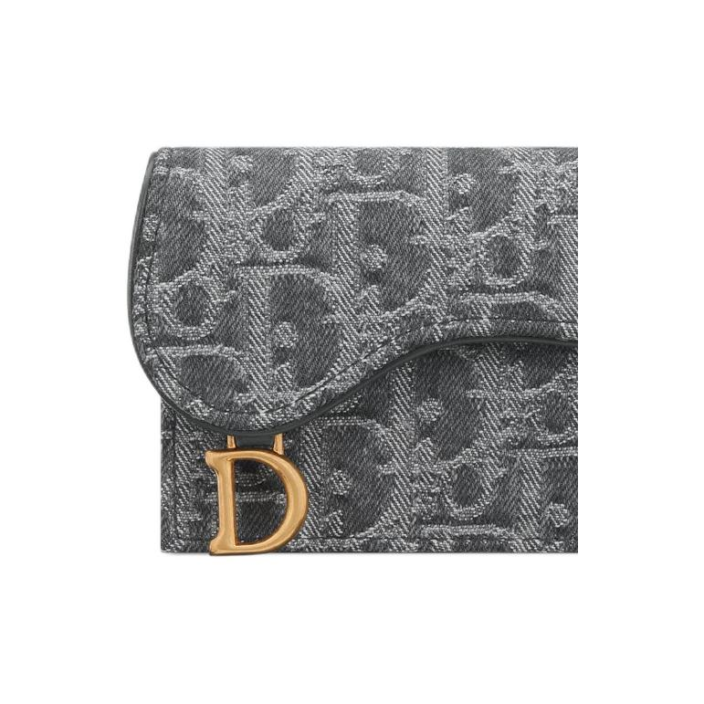 DIOR Saddle Bloom Cotton and Calfskin Card Holder in Gray - S5611