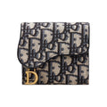 DIOR Saddle Lotus Embroidered Canvas Medium Trifold Wallet in Denim Blue - S5652