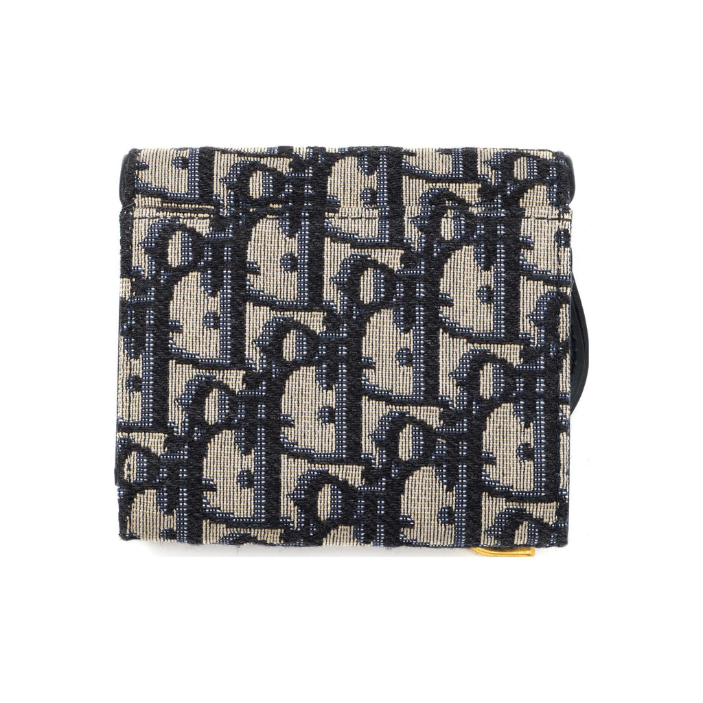 DIOR Saddle Lotus Embroidered Canvas Medium Trifold Wallet in Denim Blue - S5652