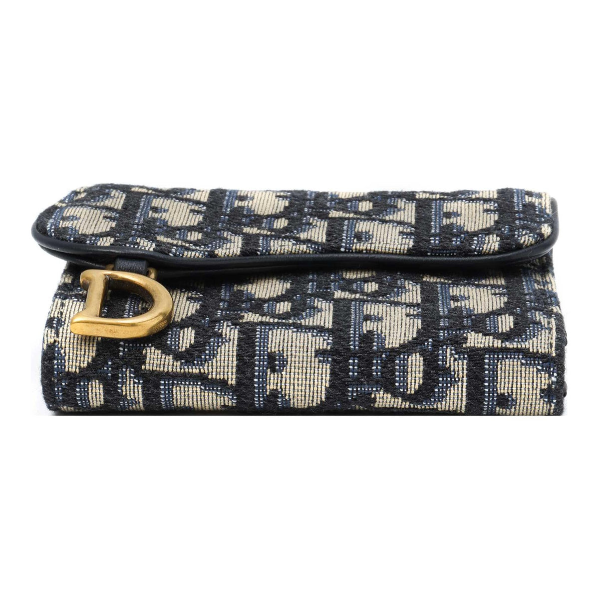 DIOR Saddle Lotus Embroidered Canvas Medium Trifold Wallet in Denim Blue - S5652