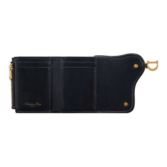 DIOR Saddle Lotus Embroidered Canvas Medium Trifold Wallet in Denim Blue - S5652