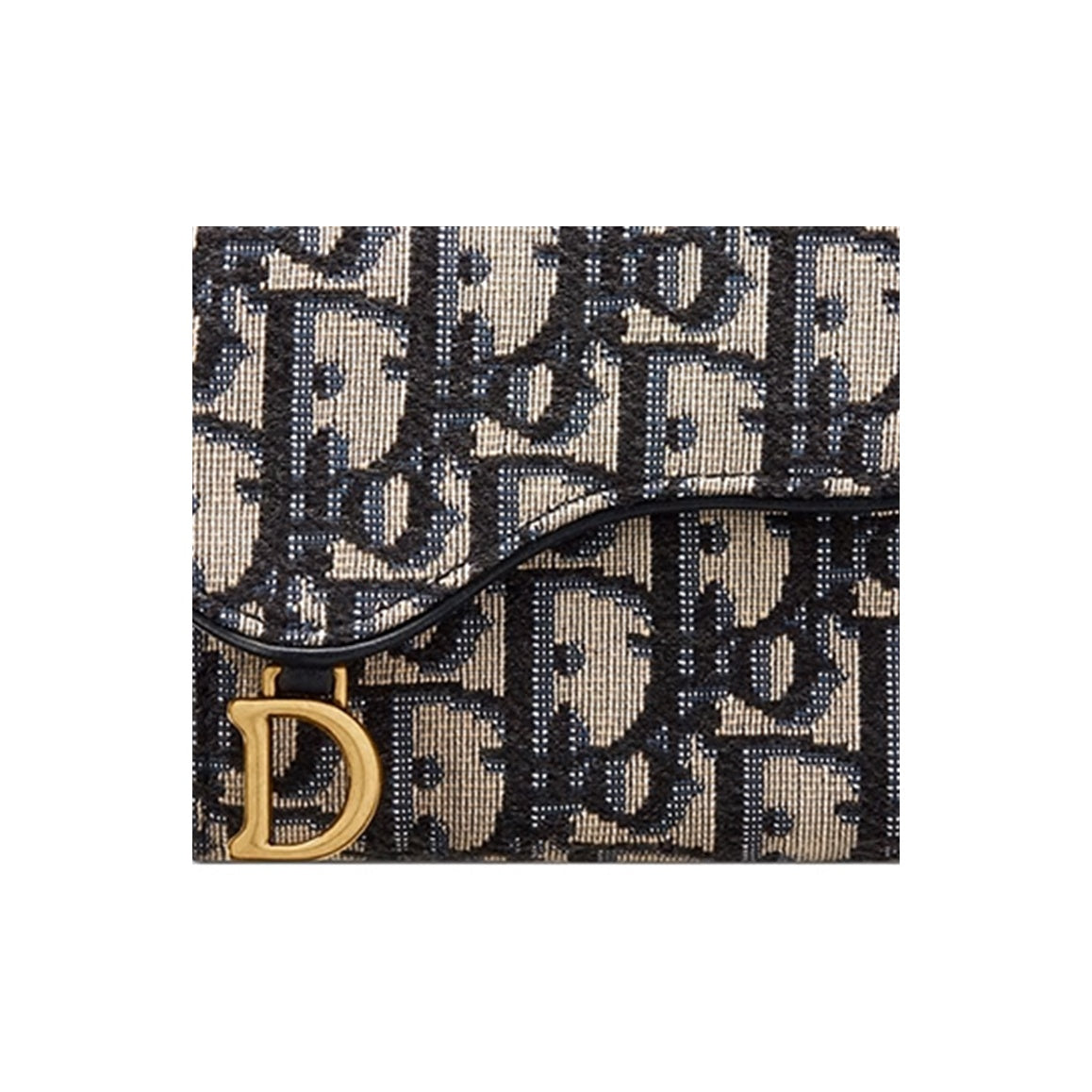 DIOR Saddle Lotus Embroidered Canvas Medium Trifold Wallet in Denim Blue - S5652