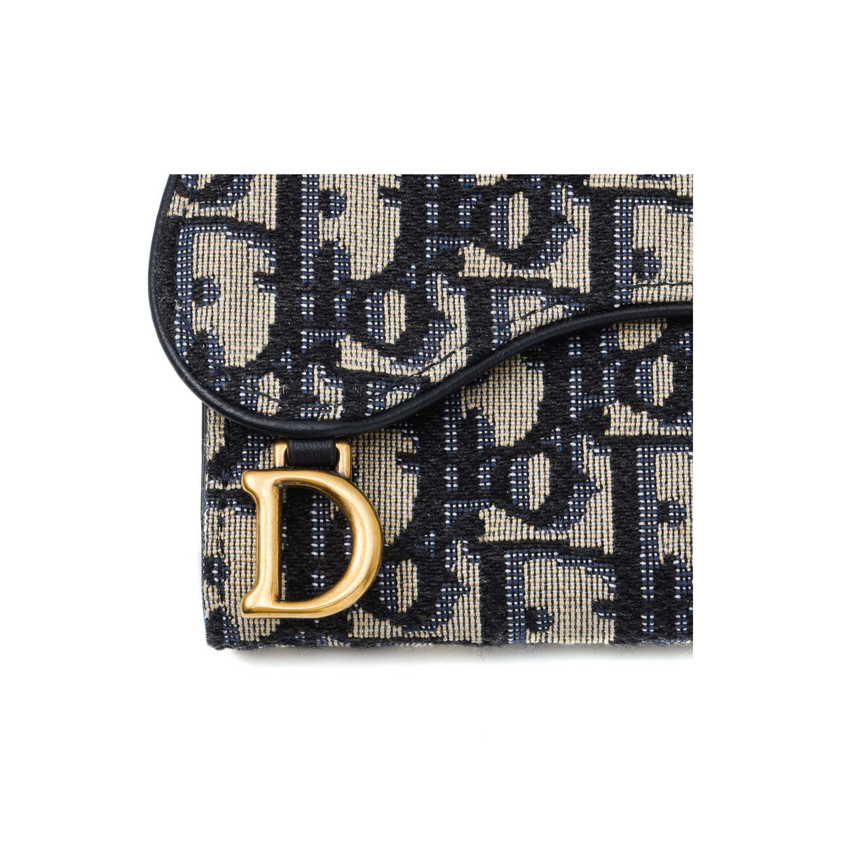 DIOR Saddle Lotus Embroidered Canvas Medium Trifold Wallet in Denim Blue - S5652