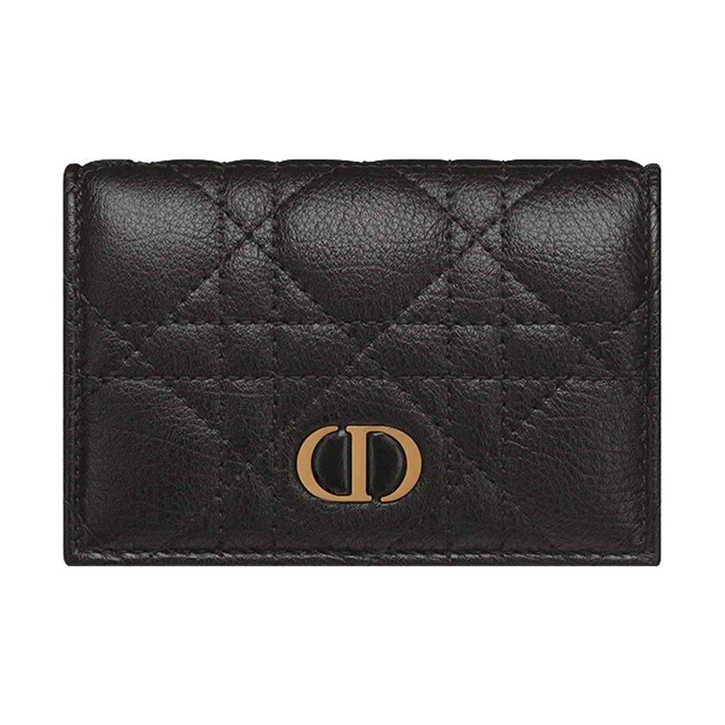 DIOR Caro Cannage Mini Calfskin Card Holder Wallet - Black - S5132