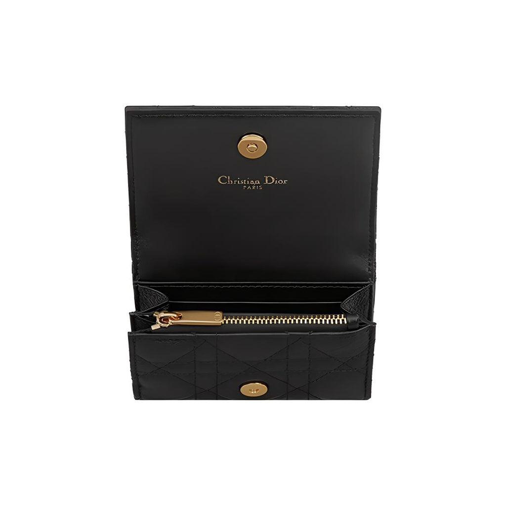 DIOR Caro Cannage Mini Calfskin Card Holder Wallet - Black - S5132
