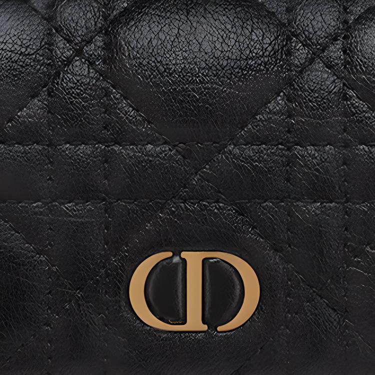 DIOR Caro Cannage Mini Calfskin Card Holder Wallet - Black - S5132
