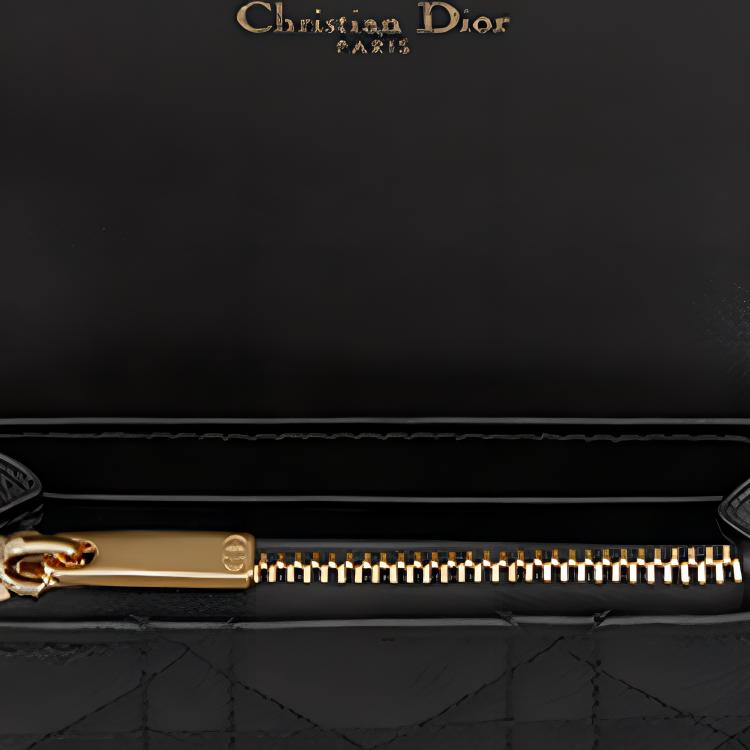 DIOR Caro Cannage Mini Calfskin Card Holder Wallet - Black - S5132