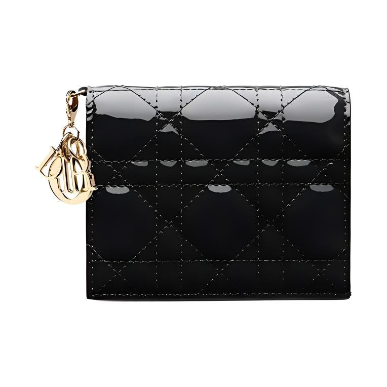 DIOR Lady Dior Cannage Mini Cowhide Leather Wallet - Black - S0178
