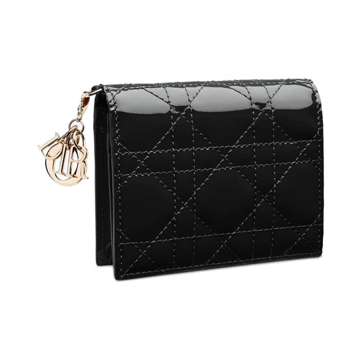DIOR Lady Dior Cannage Mini Cowhide Leather Wallet - Black - S0178