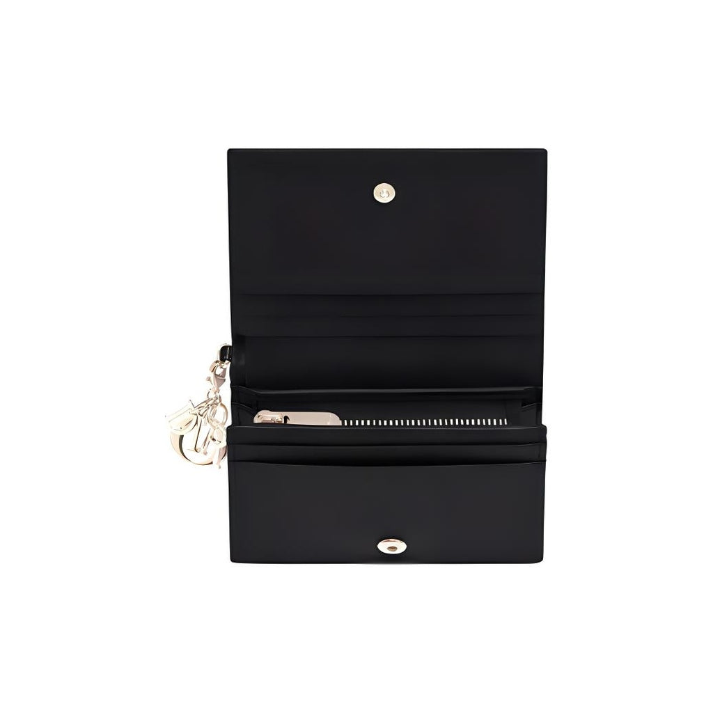 DIOR Lady Dior Cannage Mini Cowhide Leather Wallet - Black - S0178