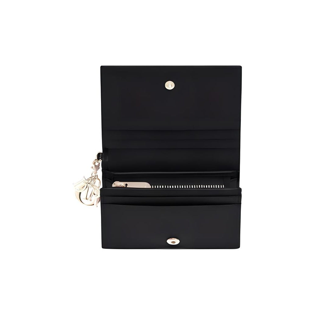 DIOR Lady Dior Cannage Mini Cowhide Leather Wallet - Black - S0178