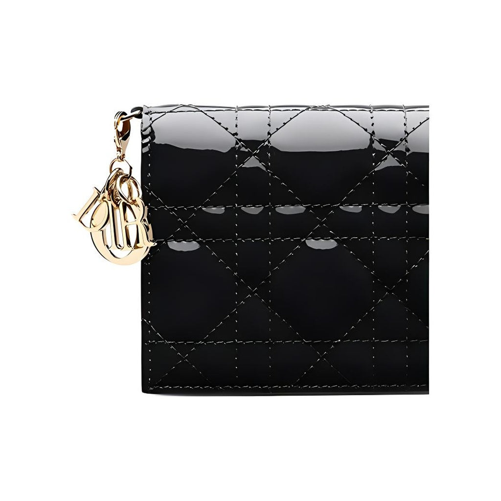 DIOR Lady Dior Cannage Mini Cowhide Leather Wallet - Black - S0178