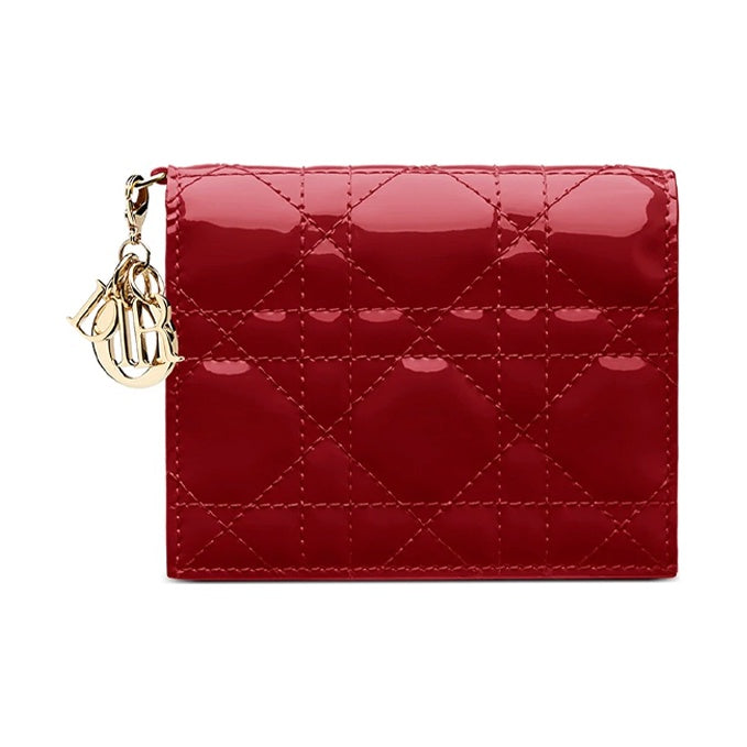 DIOR Lady Dior Cannage Patent Calfskin Wallet - Cherry Red - S0178