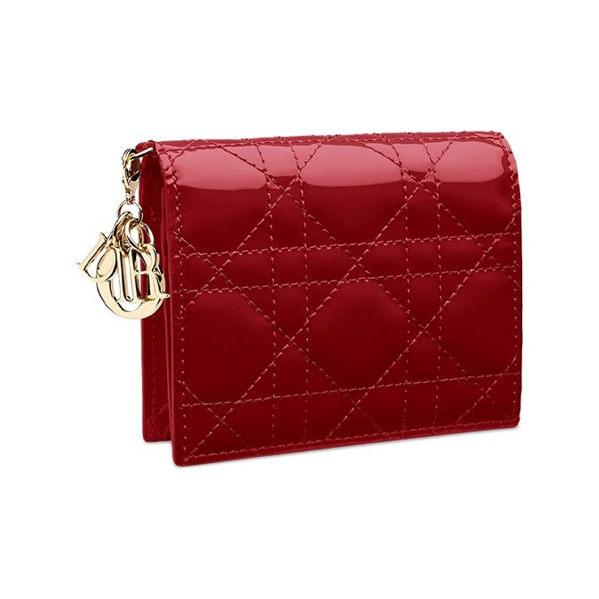 DIOR Lady Dior Cannage Patent Calfskin Wallet - Cherry Red - S0178