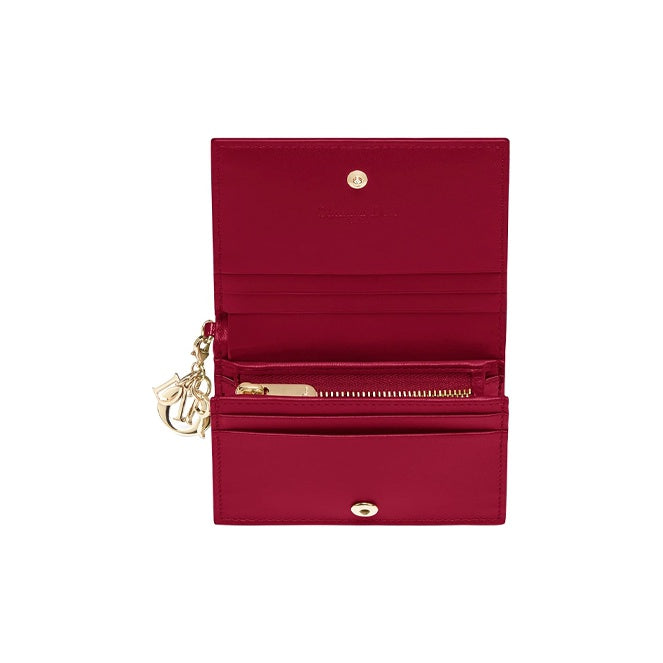 DIOR Lady Dior Cannage Patent Calfskin Wallet - Cherry Red - S0178