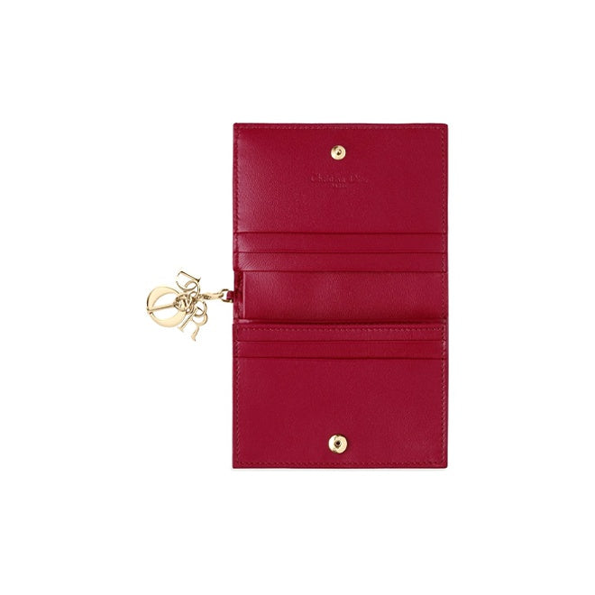 DIOR Lady Dior Cannage Patent Calfskin Wallet - Cherry Red - S0178