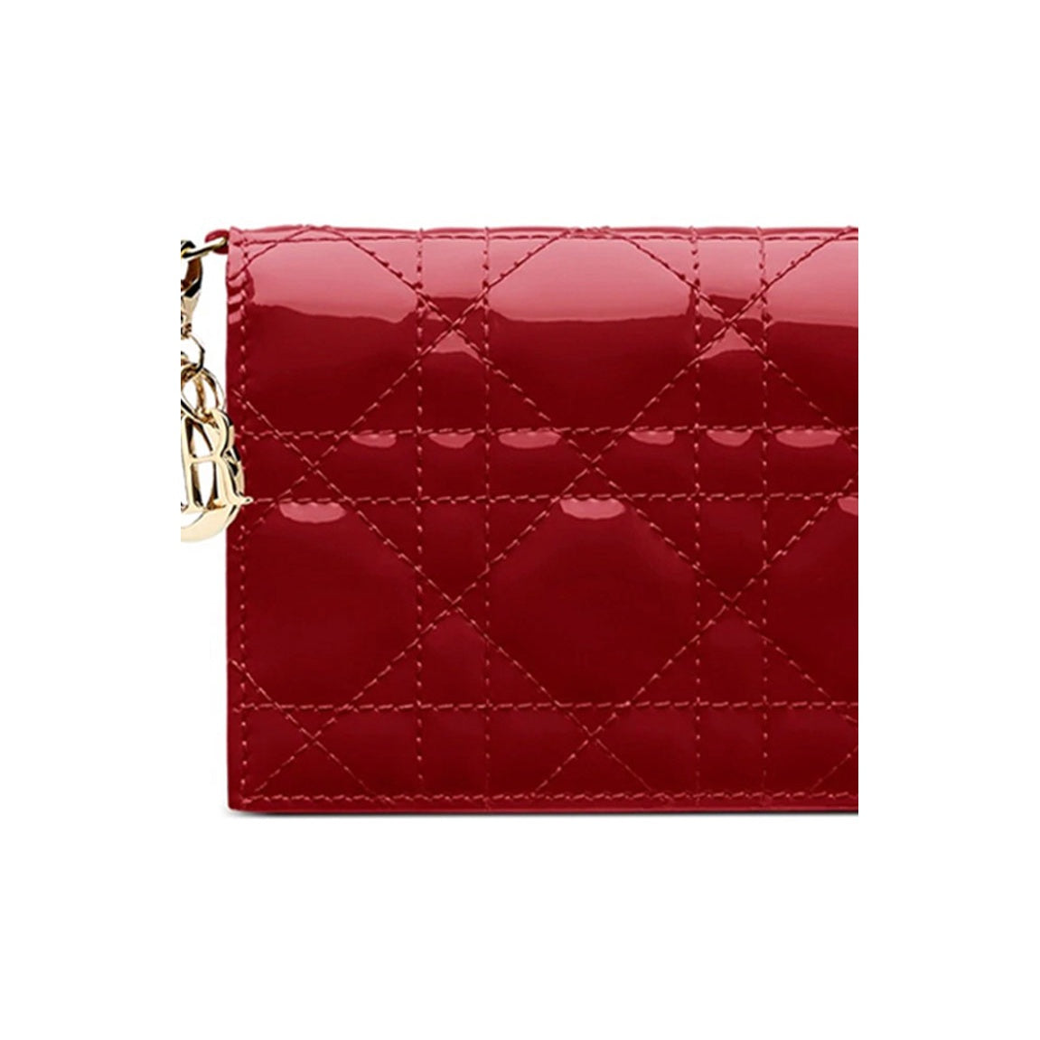 DIOR Lady Dior Cannage Patent Calfskin Wallet - Cherry Red - S0178