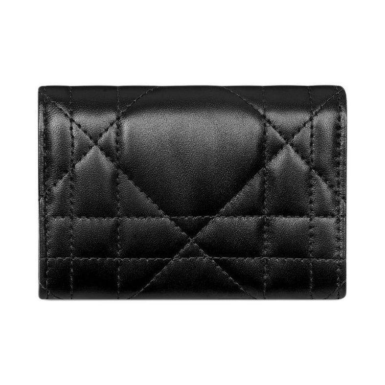 DIOR Caro Sheepskin Wallet with Metal CD Logo - Black - S4206