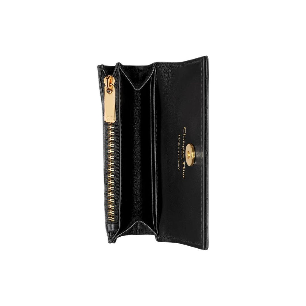 DIOR Caro Sheepskin Wallet with Metal CD Logo - Black - S4206
