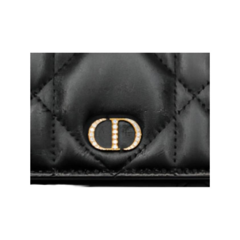 DIOR Caro Sheepskin Wallet with Metal CD Logo - Black - S4206