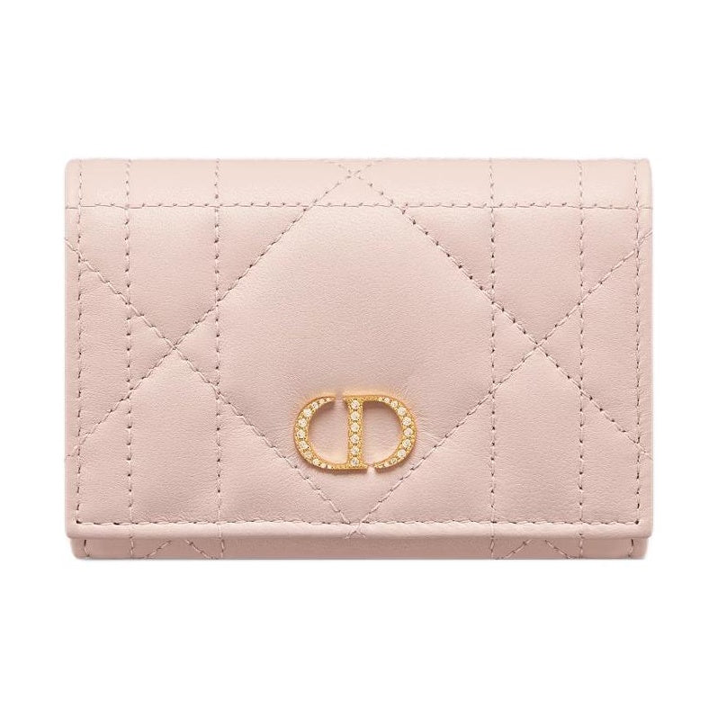 DIOR Caro Glycine Sheepskin Wallet with Crystal CD Logo - Pink - S4206
