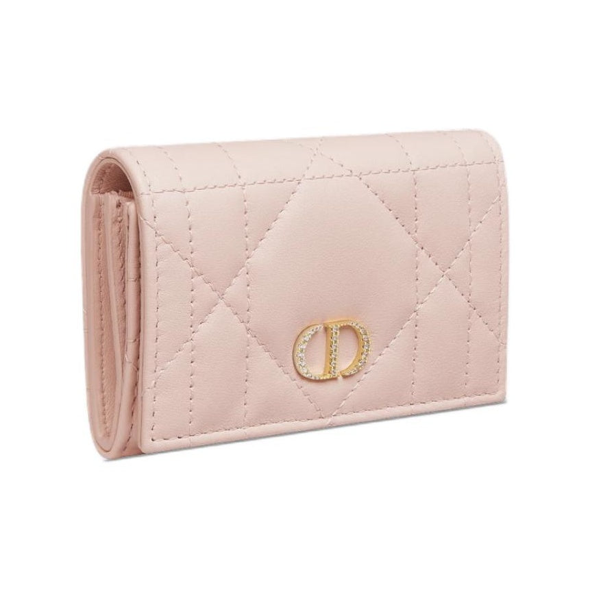 DIOR Caro Glycine Sheepskin Wallet with Crystal CD Logo - Pink - S4206