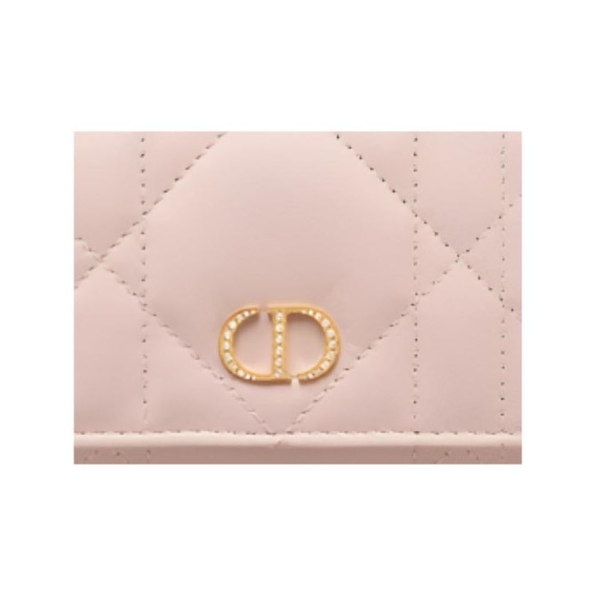 DIOR Caro Glycine Sheepskin Wallet with Crystal CD Logo - Pink - S4206