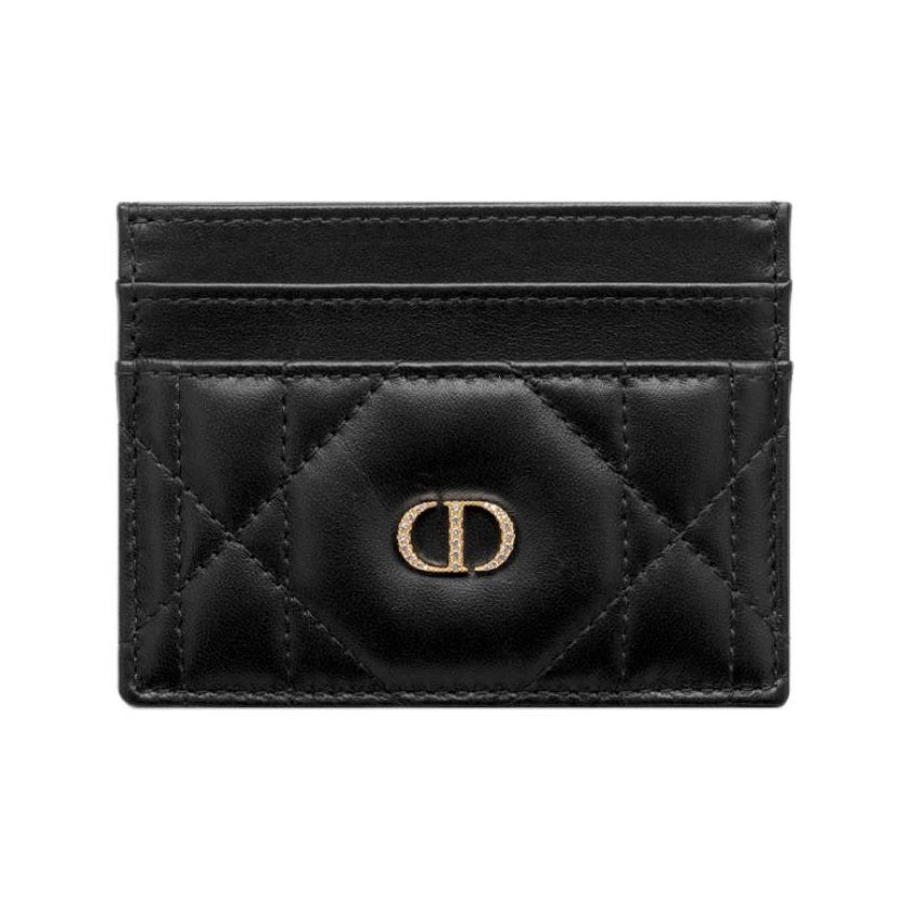 DIOR Caro Freesia Macrocannage Lambskin Card Holder - Black - S4205