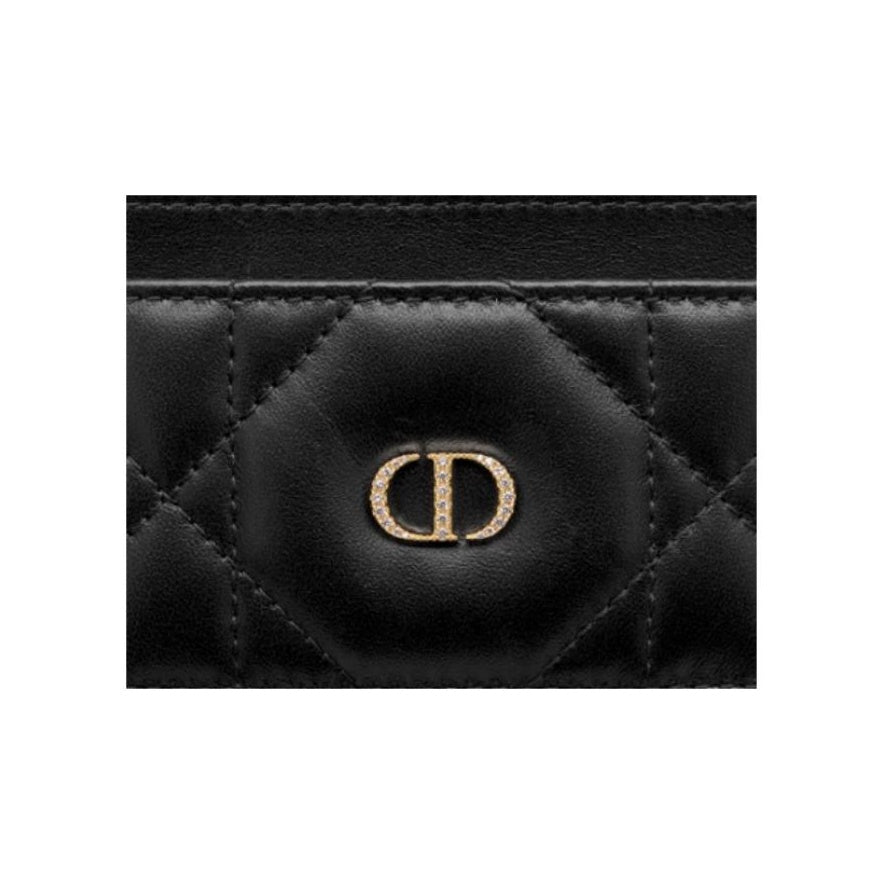 DIOR Caro Freesia Macrocannage Lambskin Card Holder - Black - S4205