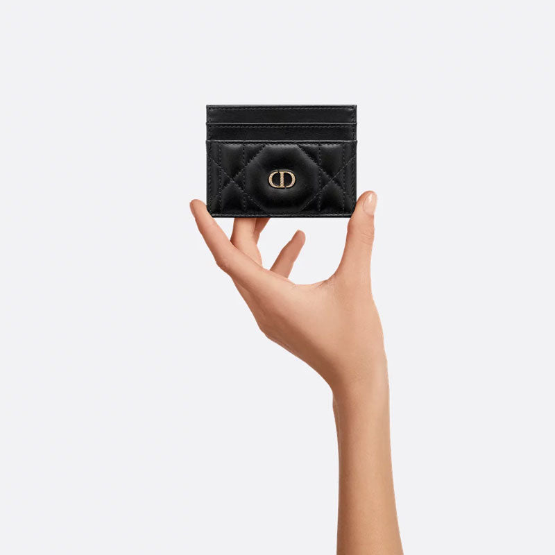 DIOR Caro Freesia Macrocannage Lambskin Card Holder - Black - S4205