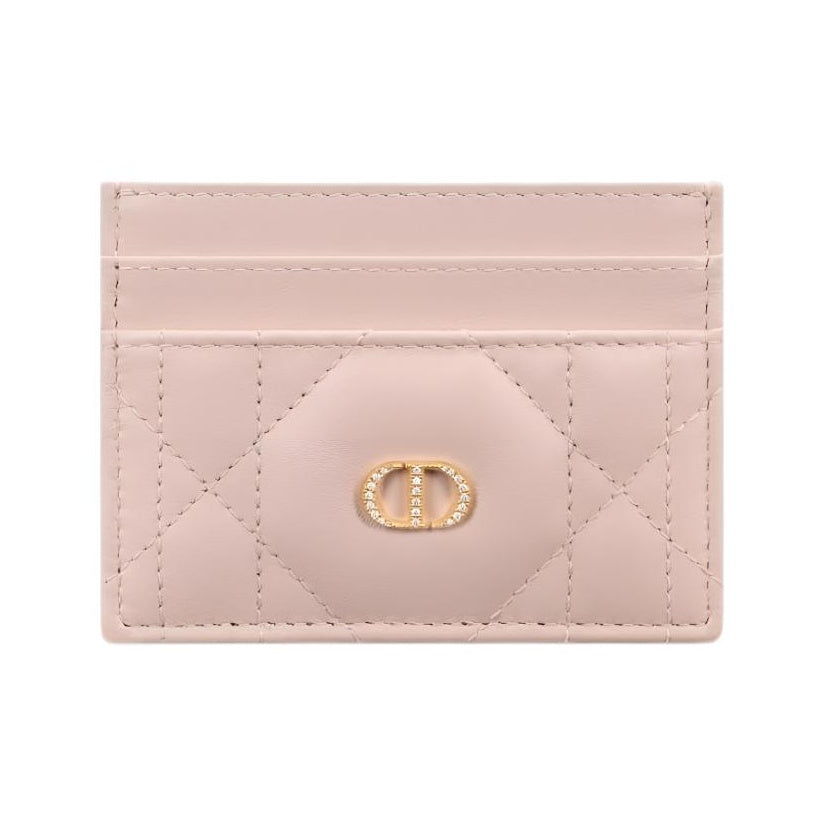 DIOR Caro Freesia Sheepskin Card Holder with Gold-Tone CD Logo - Pink - S4205