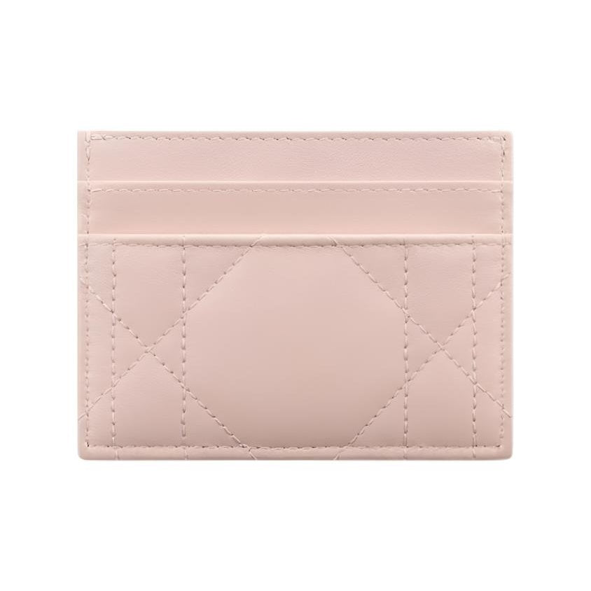DIOR Caro Freesia Sheepskin Card Holder with Gold-Tone CD Logo - Pink - S4205