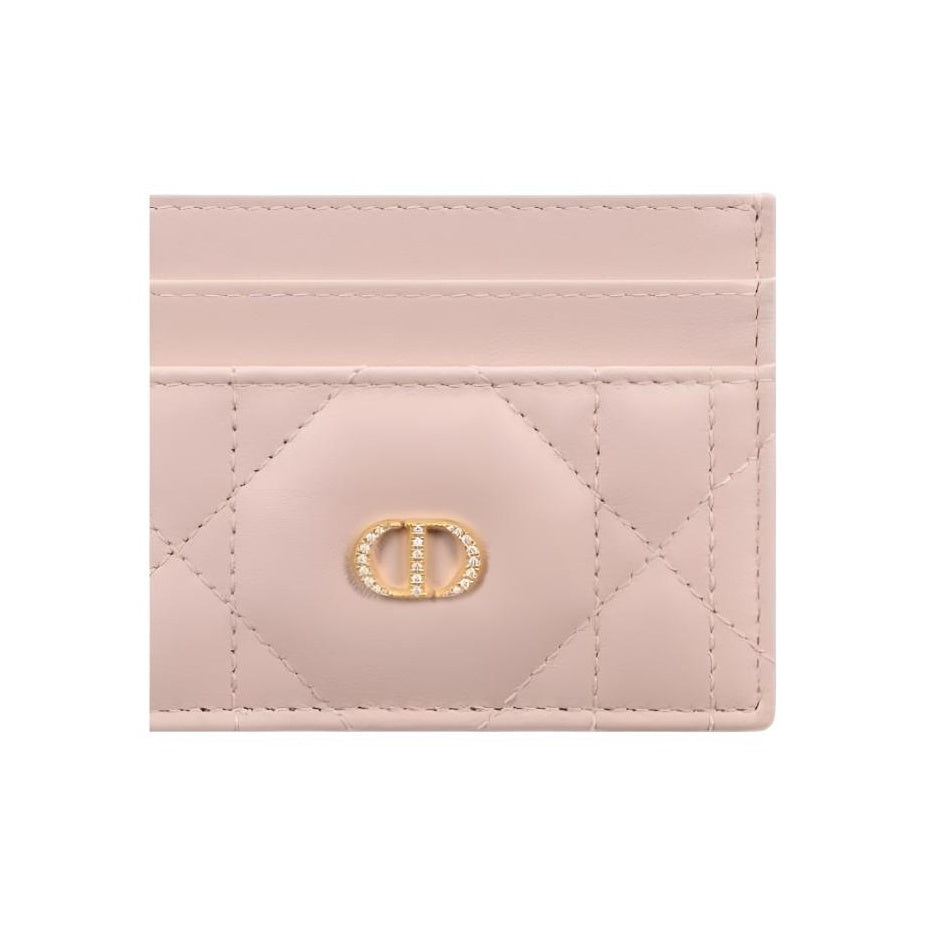 DIOR Caro Freesia Sheepskin Card Holder with Gold-Tone CD Logo - Pink - S4205