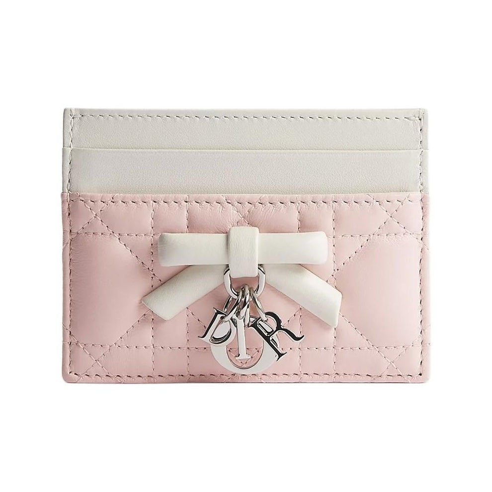 DIOR Lady Dior Freesia Cannage Sheepskin Card Holder - Soft Pink & Cream White - S2604
