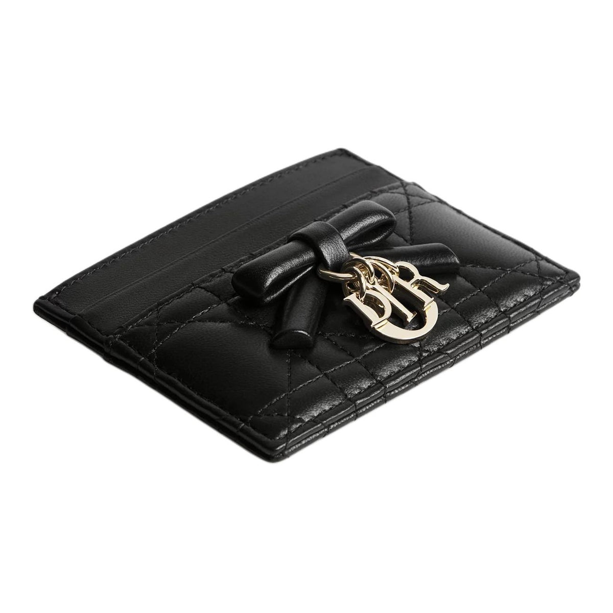 DIOR Lady Dior Freesia Cannage Sheepskin Card Holder with Bow - Black - S2604