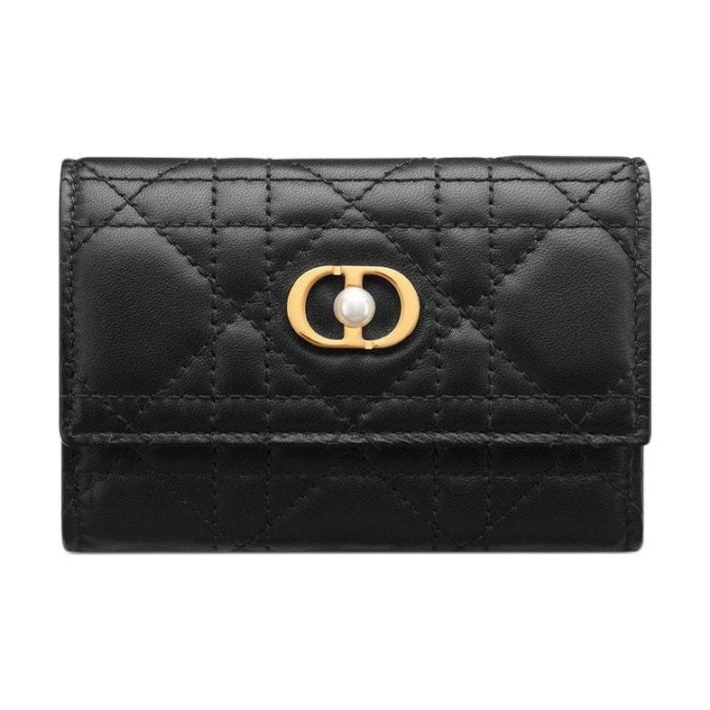 DIOR Jolie Sheepskin Leather Wallet with Logo - Black - S3102