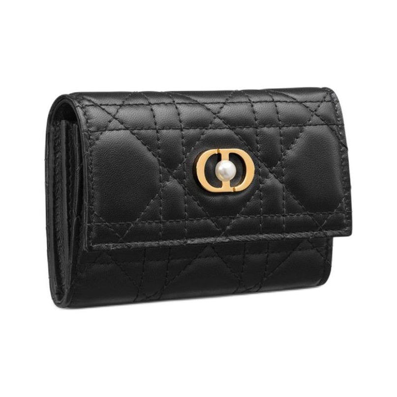 DIOR Jolie Sheepskin Leather Wallet with Logo - Black - S3102