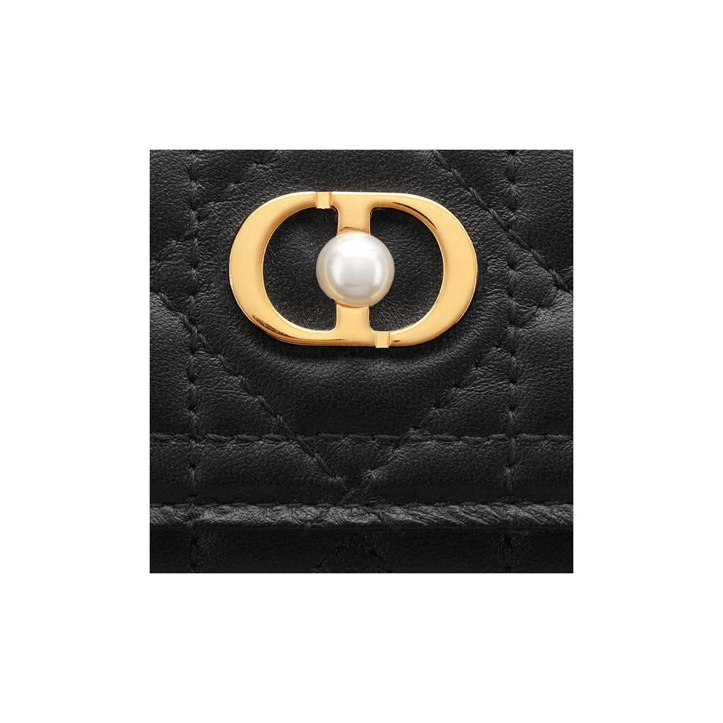 DIOR Jolie Sheepskin Leather Wallet with Logo - Black - S3102