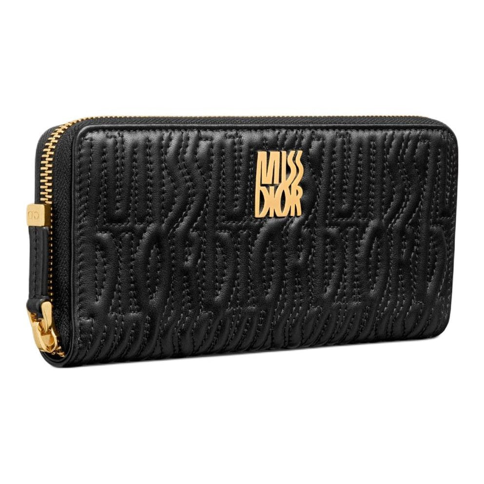 DIOR Voyageur Lambskin Zip Wallet with Letter Logo - Black - S3604