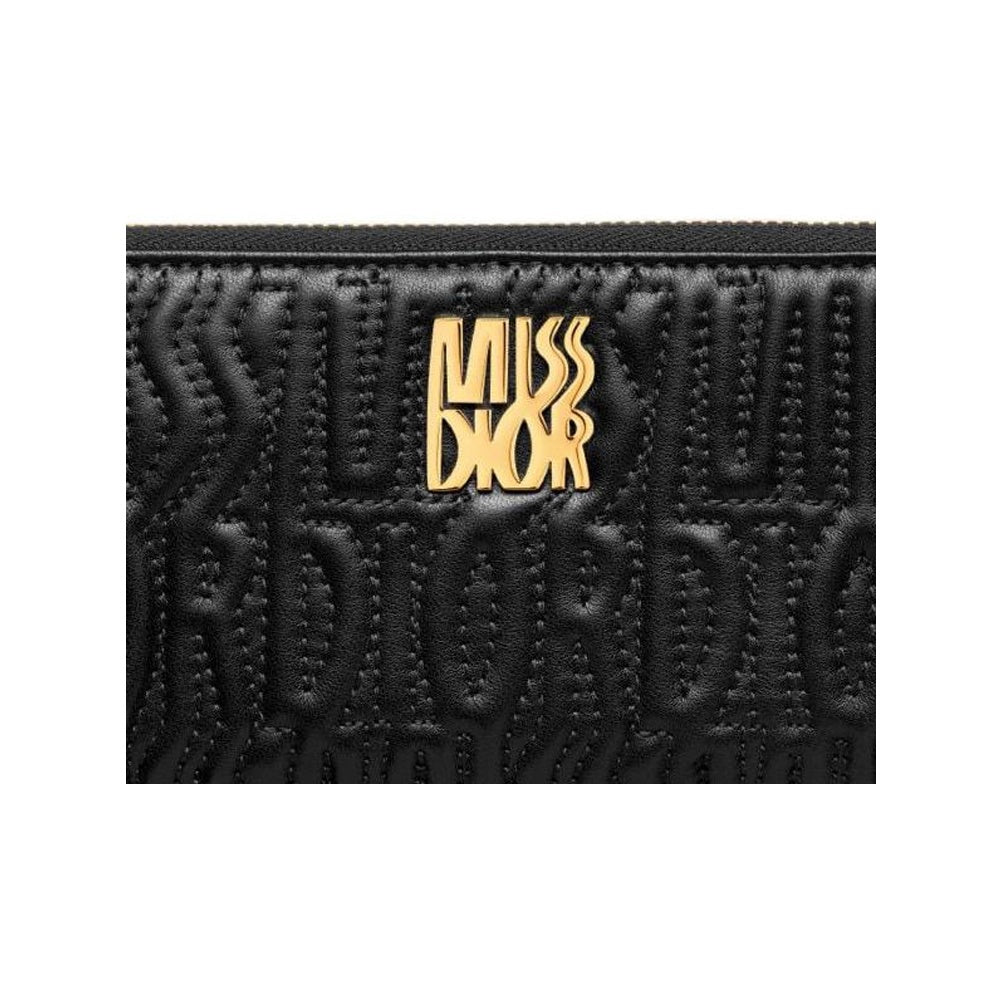 DIOR Voyageur Lambskin Zip Wallet with Letter Logo - Black - S3604
