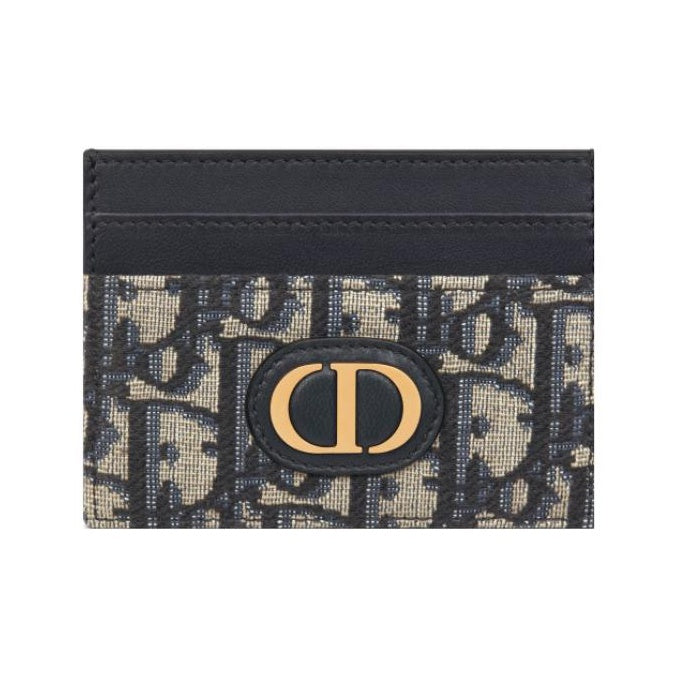 DIOR 30 Montaigne Oblique Fabric Card Holder with CD Logo - Blue