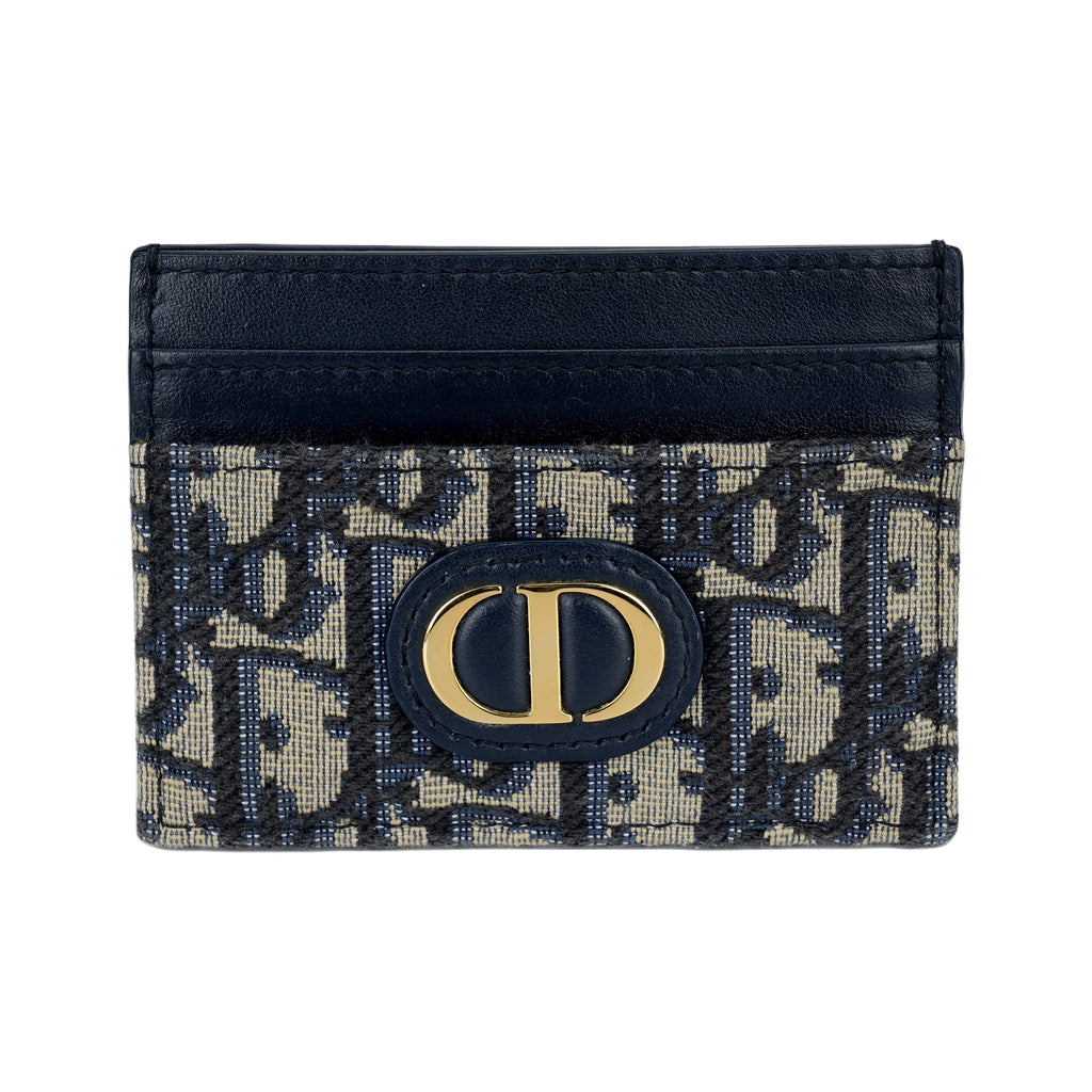 DIOR 30 Montaigne Oblique Fabric Card Holder with CD Logo - Blue