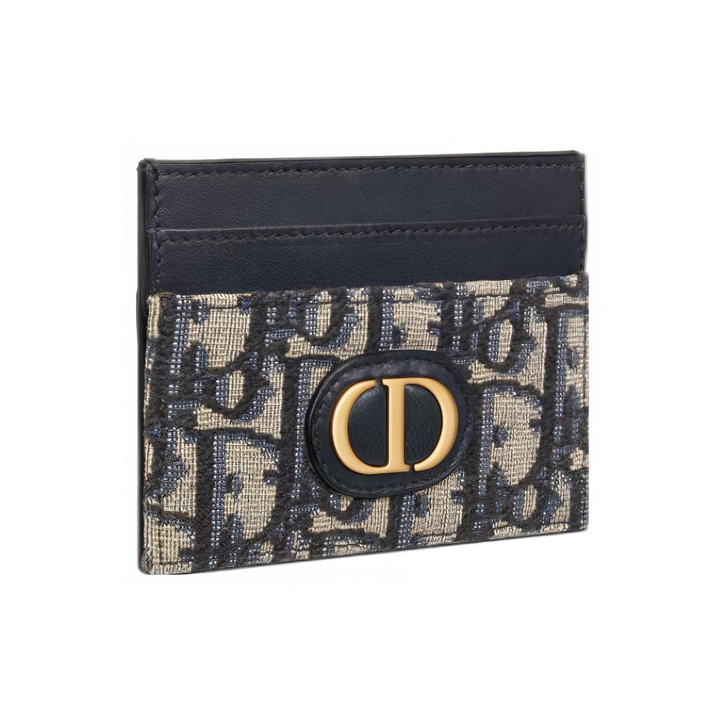 DIOR 30 Montaigne Oblique Fabric Card Holder with CD Logo - Blue
