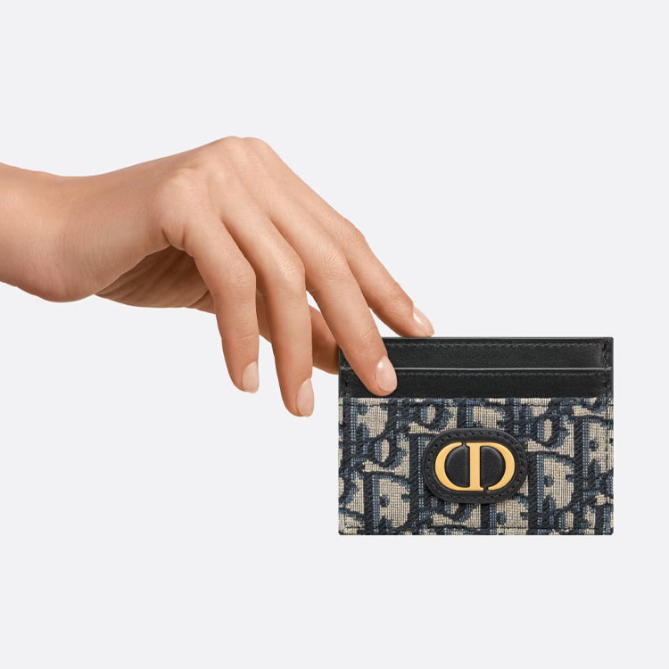 DIOR 30 Montaigne Oblique Fabric Card Holder with CD Logo - Blue