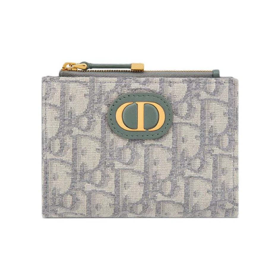 DIOR 30 Montaigne Cotton Zip Card Holder with CD Logo - Light Gray - S2197