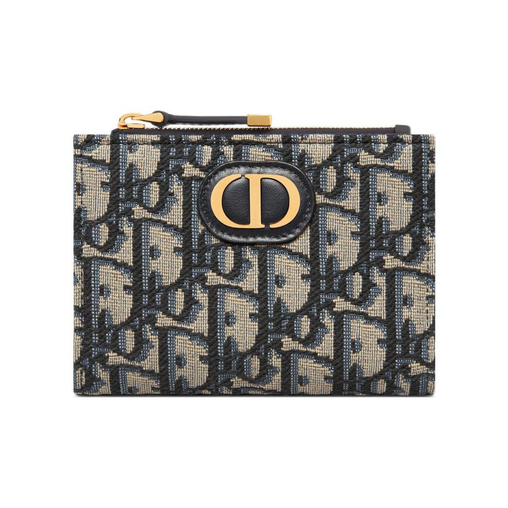 DIOR 30 Montaigne Oblique Jacquard Zip Card Wallet - Blue - S2197