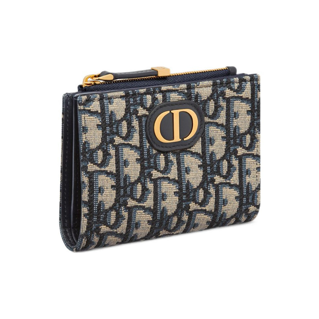 DIOR 30 Montaigne Oblique Jacquard Zip Card Wallet - Blue - S2197
