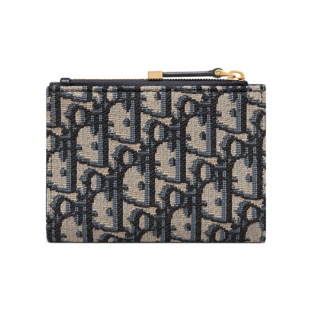 DIOR 30 Montaigne Oblique Jacquard Zip Card Wallet - Blue - S2197