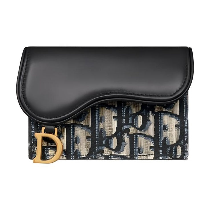 DIOR Saddle Oblique Soft Calfskin Card Holder - Blue - S5611